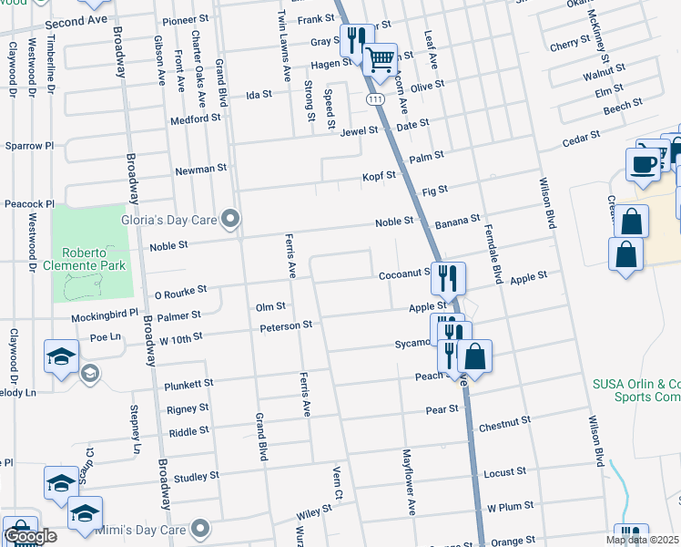 map of restaurants, bars, coffee shops, grocery stores, and more near 149 Cocoanut Street in Brentwood