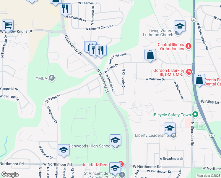 map of restaurants, bars, coffee shops, grocery stores, and more near 6821 N Michele Ln in Peoria