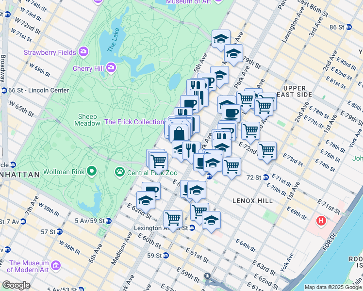map of restaurants, bars, coffee shops, grocery stores, and more near in New York