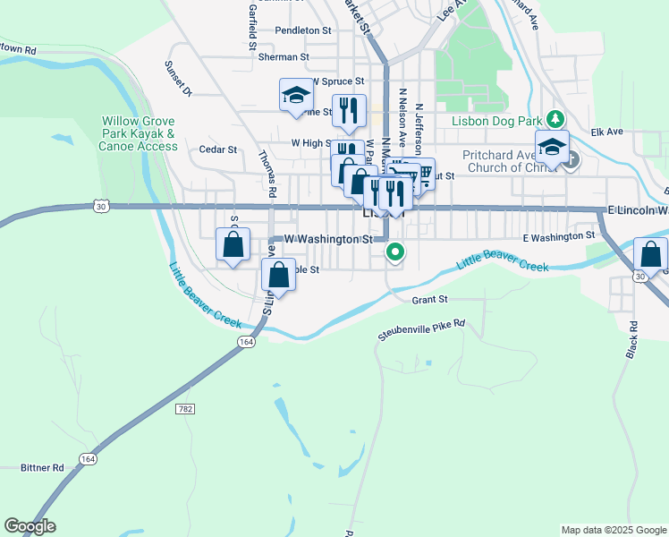 map of restaurants, bars, coffee shops, grocery stores, and more near 221 Maple Street in Lisbon