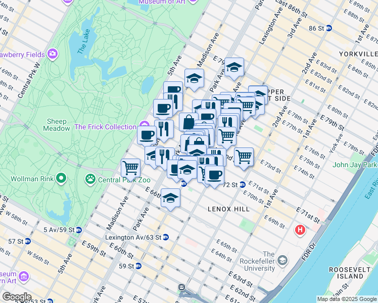 map of restaurants, bars, coffee shops, grocery stores, and more near in New York
