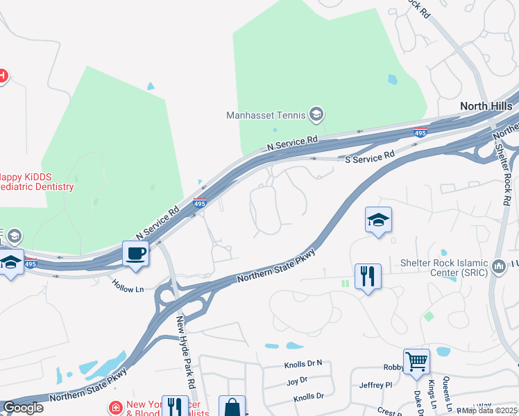 map of restaurants, bars, coffee shops, grocery stores, and more near 60 Kensington Circle in Manhasset