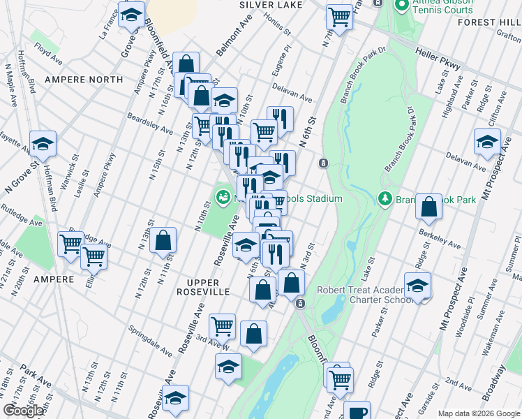 map of restaurants, bars, coffee shops, grocery stores, and more near 578 North 7th Street in Newark