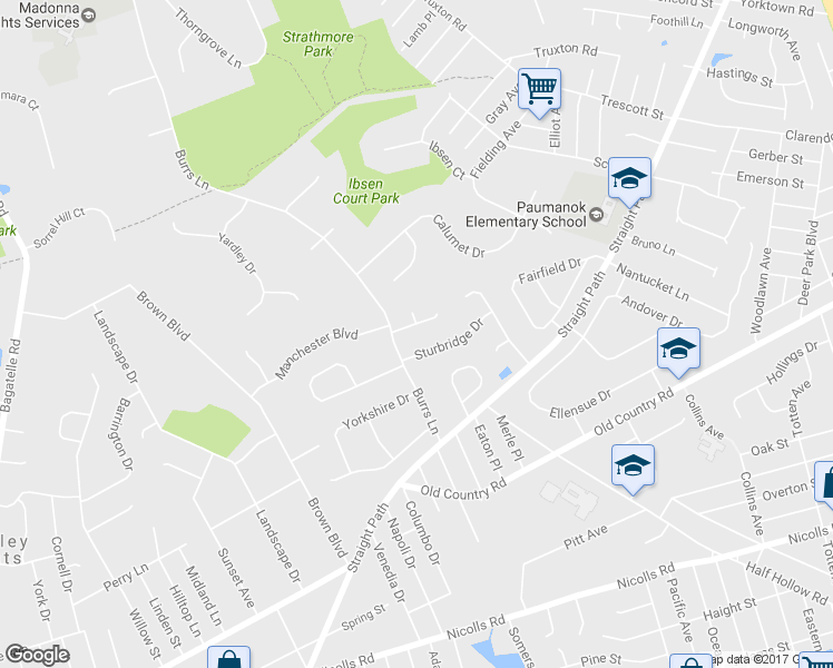 map of restaurants, bars, coffee shops, grocery stores, and more near 6 Middlesex Drive in Dix Hills