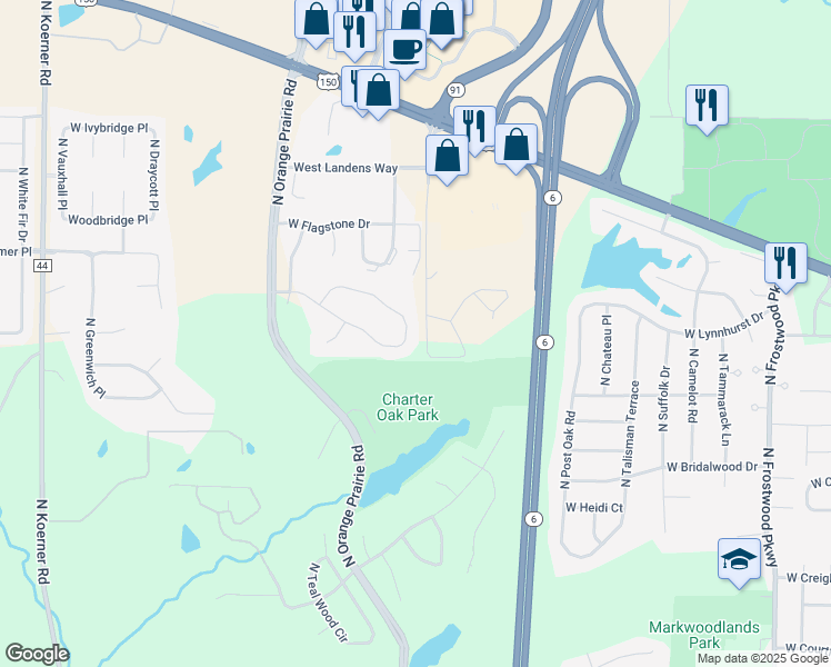 map of restaurants, bars, coffee shops, grocery stores, and more near 5207 West Briarstone Drive in Peoria