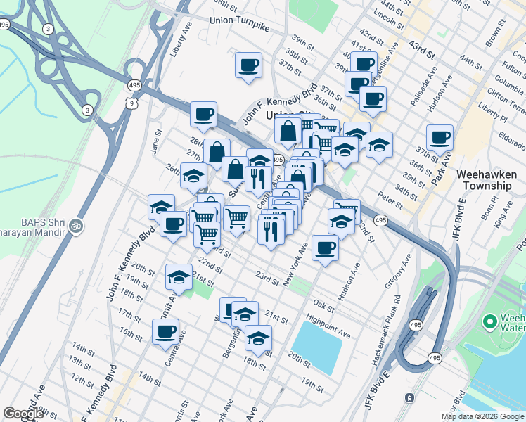 map of restaurants, bars, coffee shops, grocery stores, and more near 533 County Road 672 in Union City