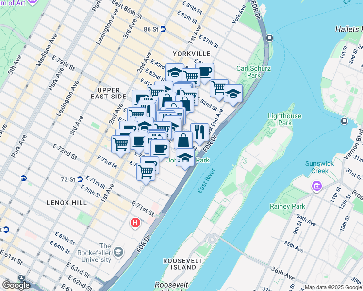 map of restaurants, bars, coffee shops, grocery stores, and more near 508 East 78th Street in New York