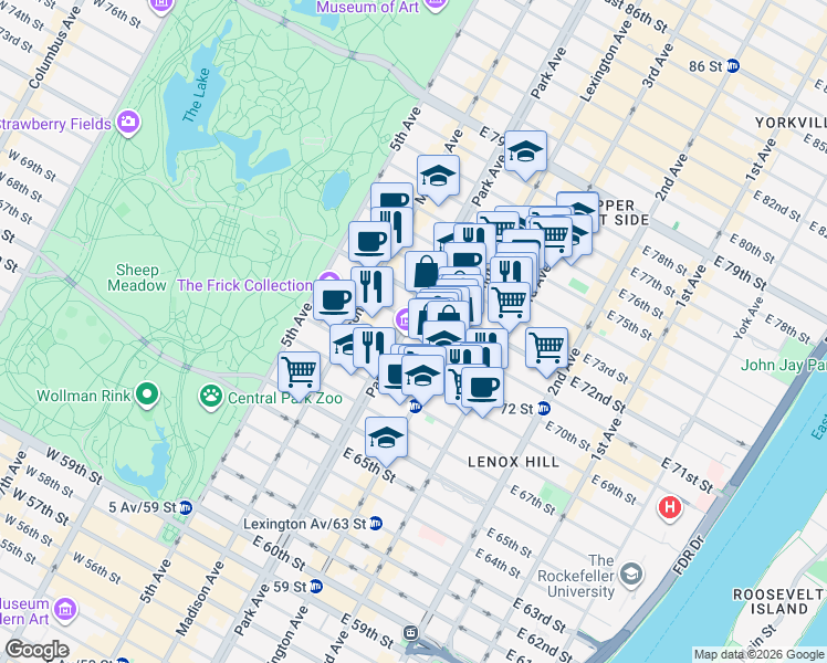 map of restaurants, bars, coffee shops, grocery stores, and more near in New York