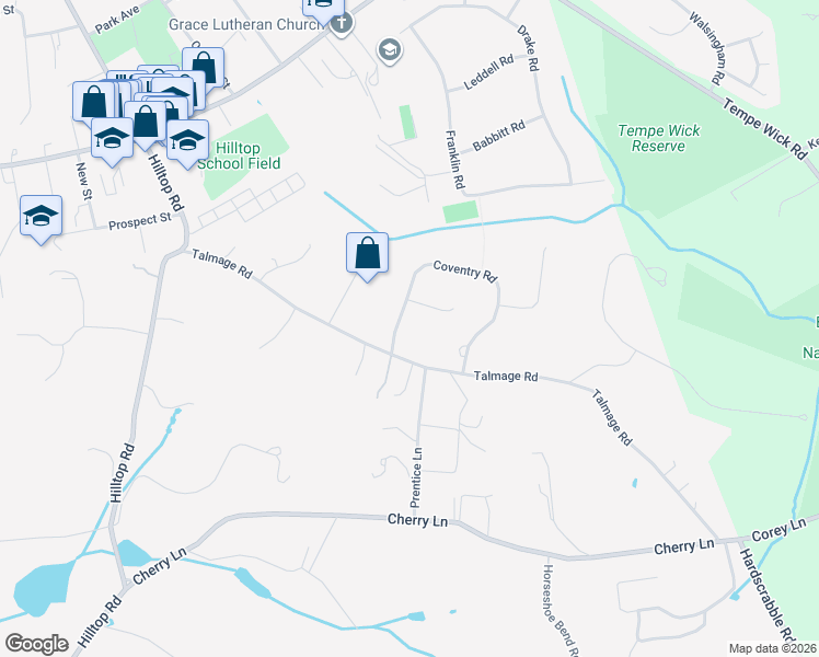 map of restaurants, bars, coffee shops, grocery stores, and more near 30 Coventry Road in Mendham
