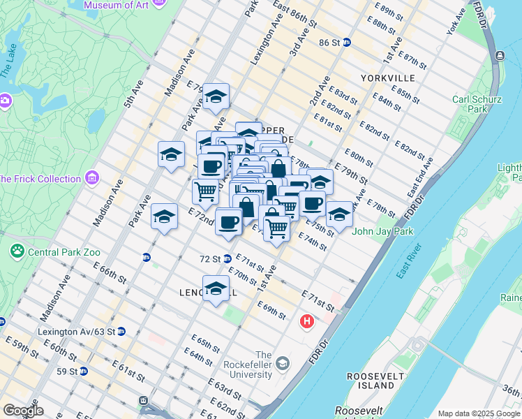 map of restaurants, bars, coffee shops, grocery stores, and more near in New York