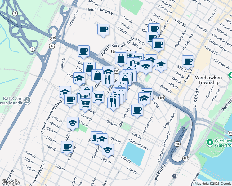 map of restaurants, bars, coffee shops, grocery stores, and more near 529 County Road 672 in Union City