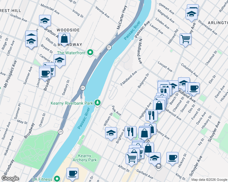 map of restaurants, bars, coffee shops, grocery stores, and more near 4 Healey Terrace in Kearny