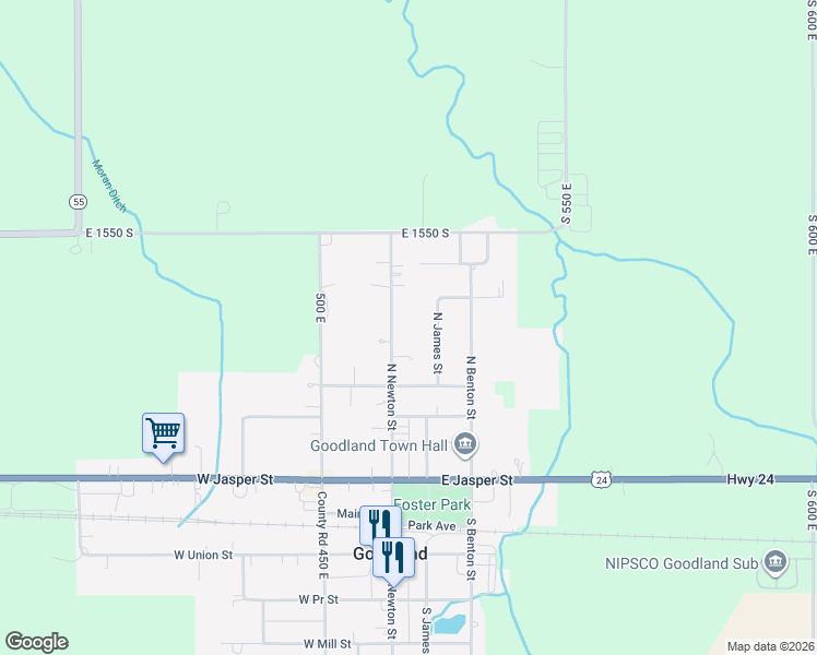 map of restaurants, bars, coffee shops, grocery stores, and more near 314 N James St in Goodland