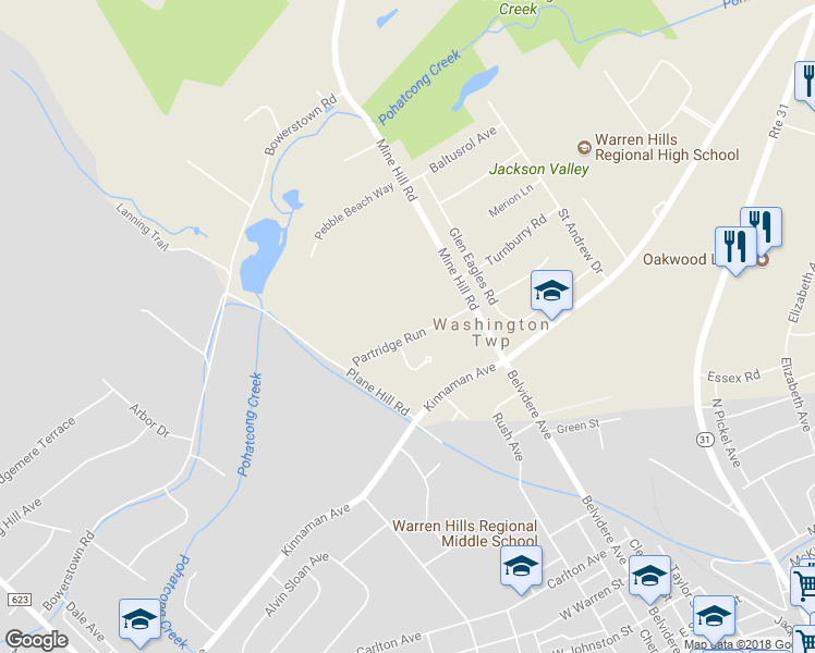 map of restaurants, bars, coffee shops, grocery stores, and more near 14 Partridge Run in Washington