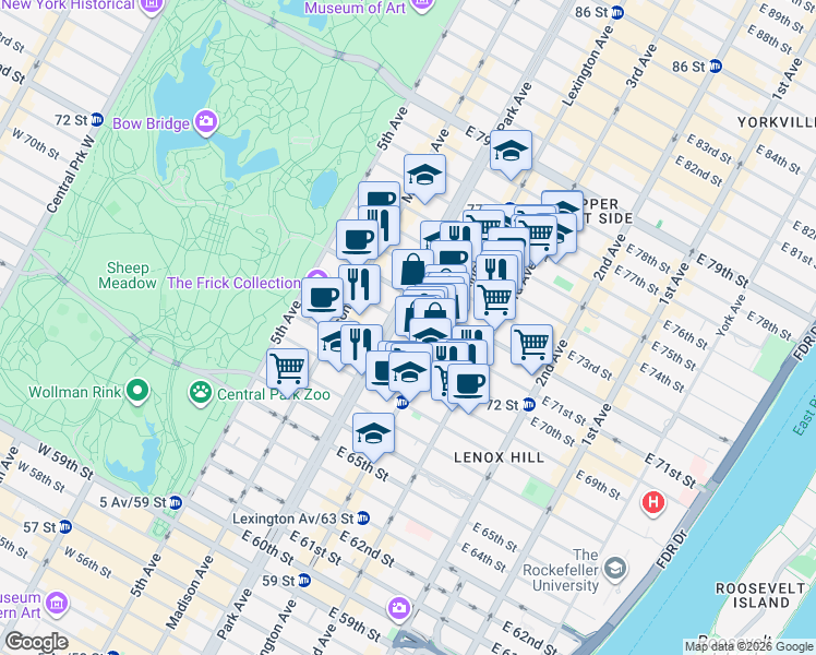 map of restaurants, bars, coffee shops, grocery stores, and more near in New York