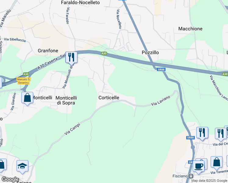 map of restaurants, bars, coffee shops, grocery stores, and more near 61 Via delle Corti in Corticelle