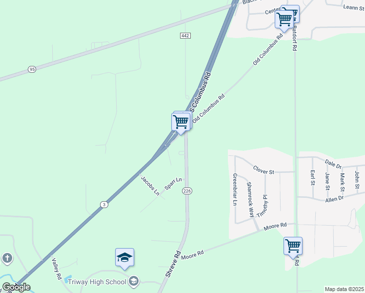 map of restaurants, bars, coffee shops, grocery stores, and more near 2189 Shreve Road in Wooster