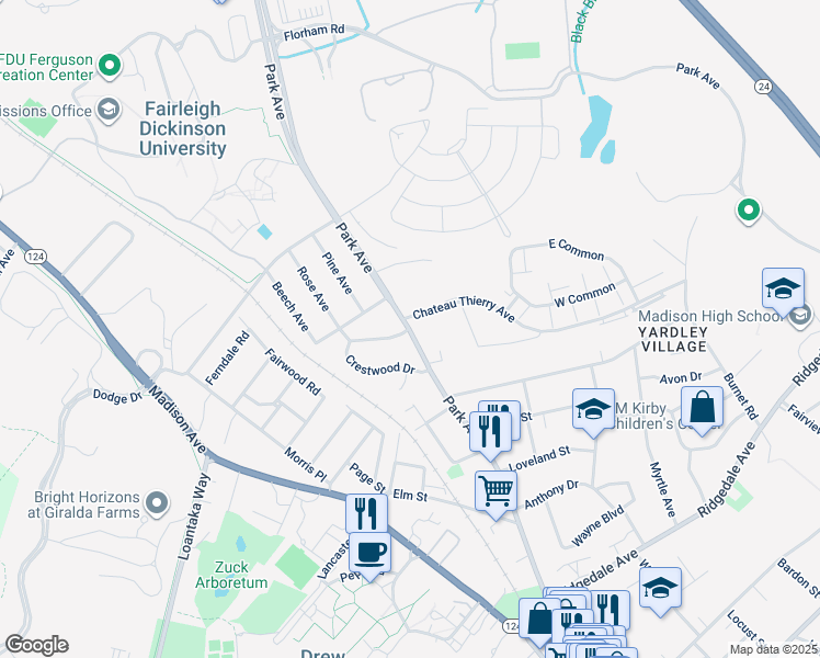 map of restaurants, bars, coffee shops, grocery stores, and more near 151 Park Avenue in Madison