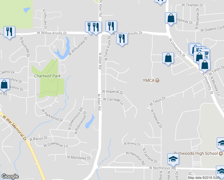 map of restaurants, bars, coffee shops, grocery stores, and more near 2443 West Imperial Drive in Peoria