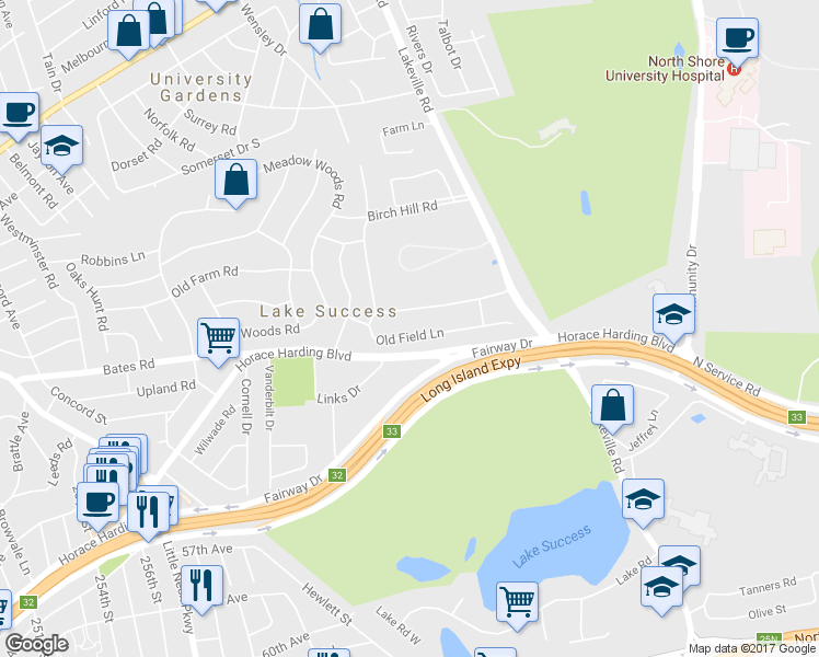 map of restaurants, bars, coffee shops, grocery stores, and more near 43 Old Field Lane in Great Neck