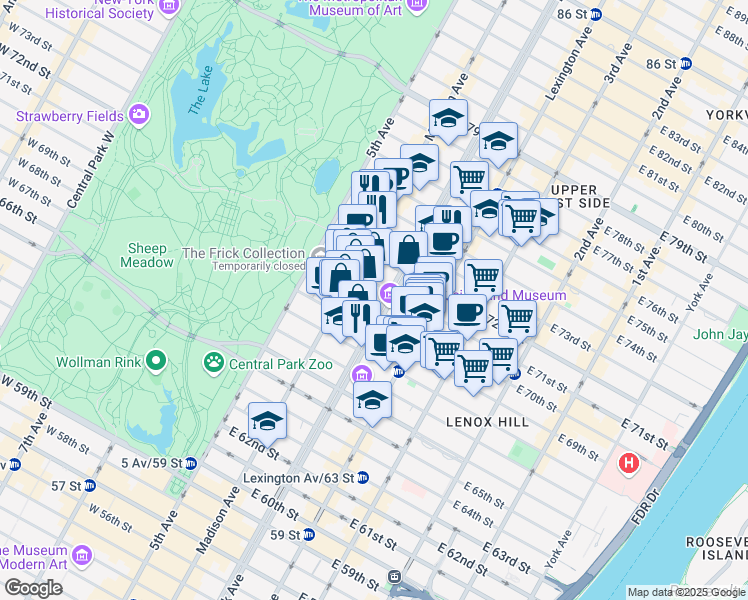 map of restaurants, bars, coffee shops, grocery stores, and more near in New York