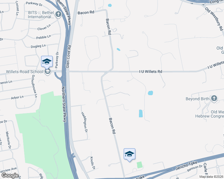 map of restaurants, bars, coffee shops, grocery stores, and more near 75 Bacon Road in Old Westbury