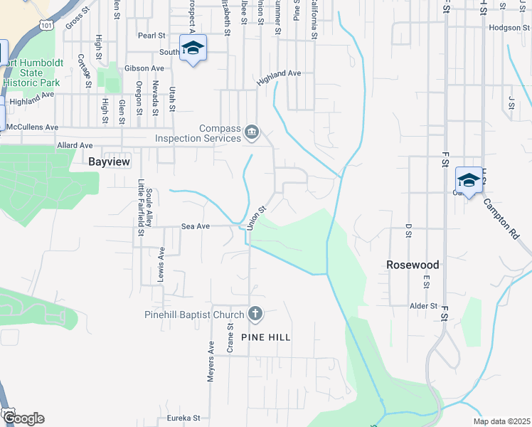 map of restaurants, bars, coffee shops, grocery stores, and more near 3970 Lissa Drive in Eureka