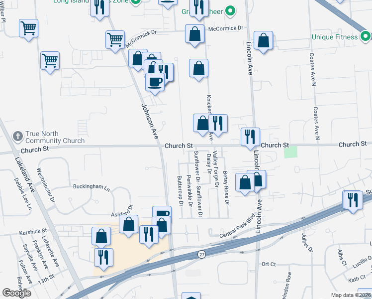 map of restaurants, bars, coffee shops, grocery stores, and more near 2 Periwinkle Drive in Bohemia
