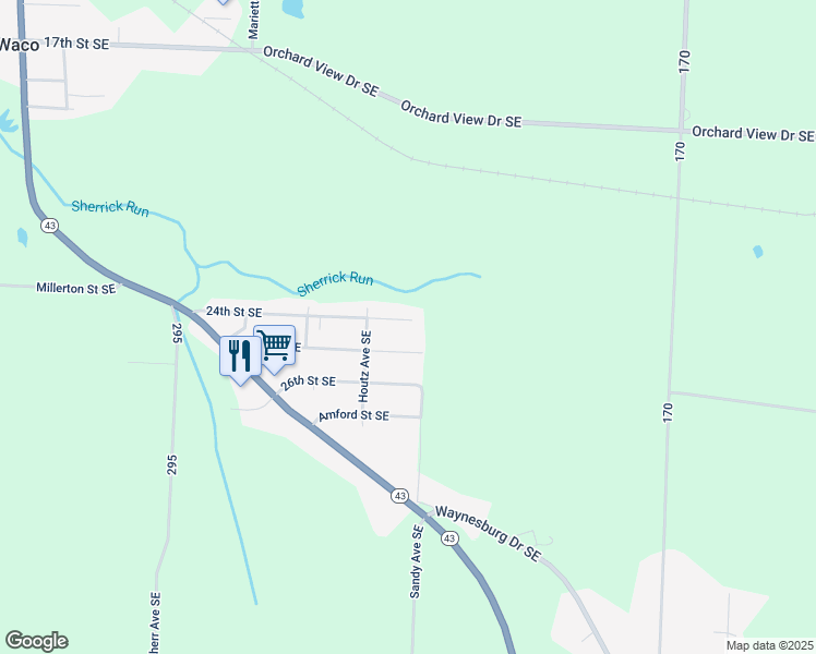 map of restaurants, bars, coffee shops, grocery stores, and more near 3240 24th Street Southeast in Canton