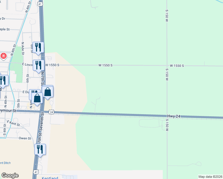 map of restaurants, bars, coffee shops, grocery stores, and more near 2032 U.S. 24 in Kentland