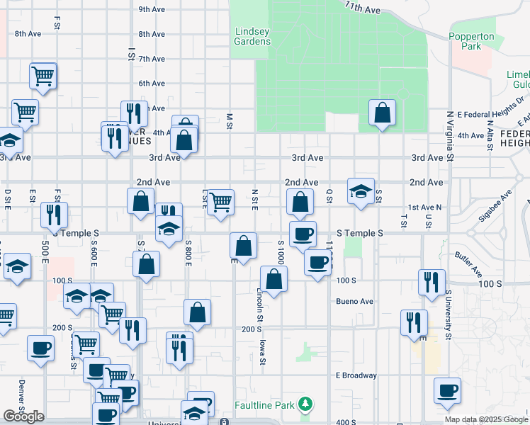 map of restaurants, bars, coffee shops, grocery stores, and more near in Salt Lake City