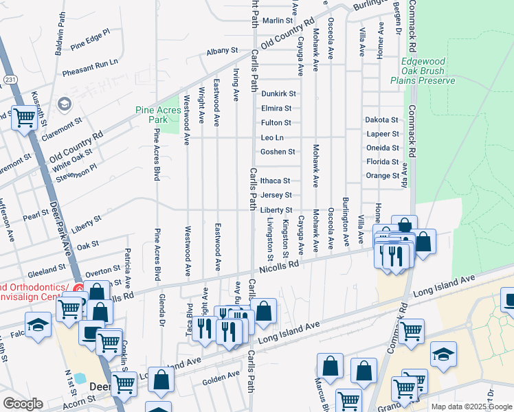 map of restaurants, bars, coffee shops, grocery stores, and more near 248 Liberty Street in Deer Park