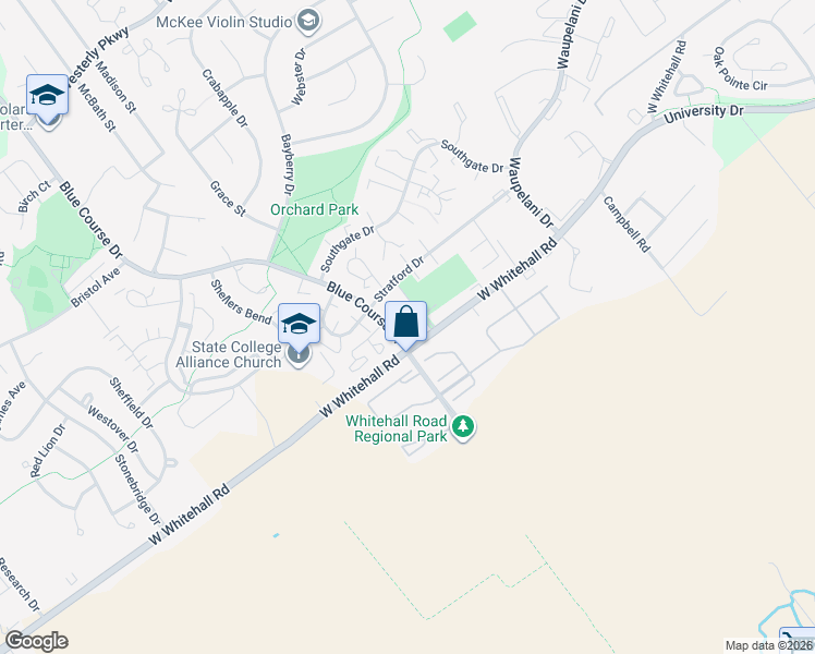 map of restaurants, bars, coffee shops, grocery stores, and more near 1773 Blue Course Drive in State College