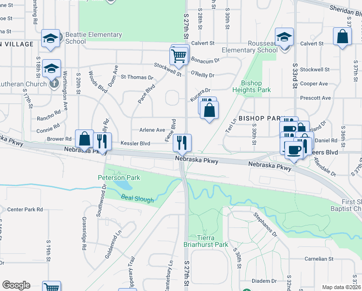 map of restaurants, bars, coffee shops, grocery stores, and more near in Lincoln
