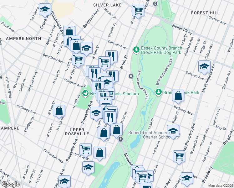 map of restaurants, bars, coffee shops, grocery stores, and more near 638 North 5th Street in Newark