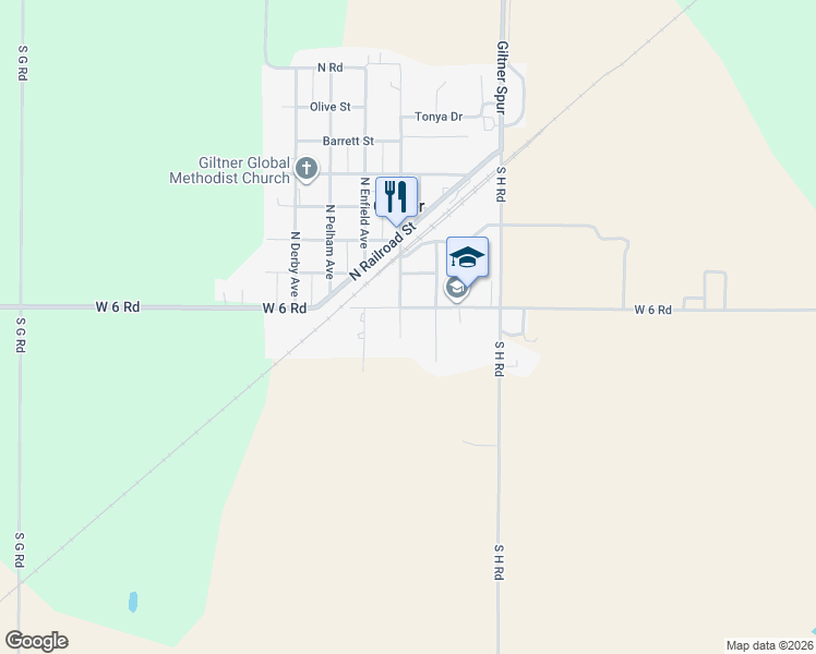 map of restaurants, bars, coffee shops, grocery stores, and more near 120 Commercial Avenue in Giltner