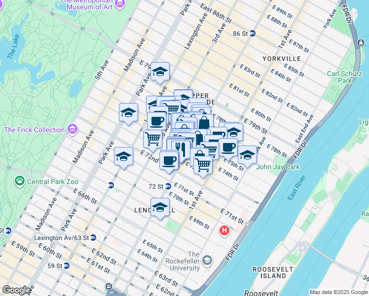 map of restaurants, bars, coffee shops, grocery stores, and more near in New York