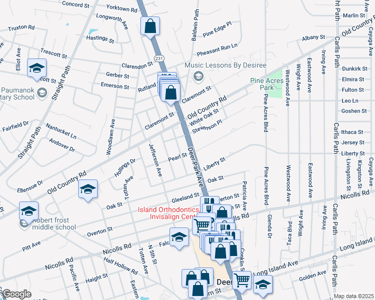 map of restaurants, bars, coffee shops, grocery stores, and more near 10 Pearl Street in Deer Park