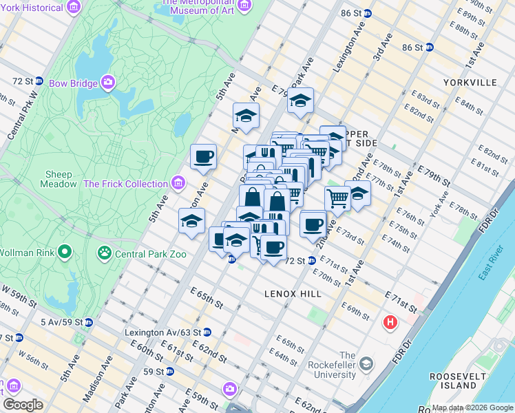 map of restaurants, bars, coffee shops, grocery stores, and more near in New York