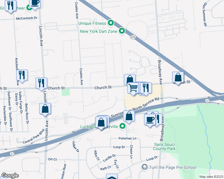 map of restaurants, bars, coffee shops, grocery stores, and more near 337 Grundy Avenue in Holbrook