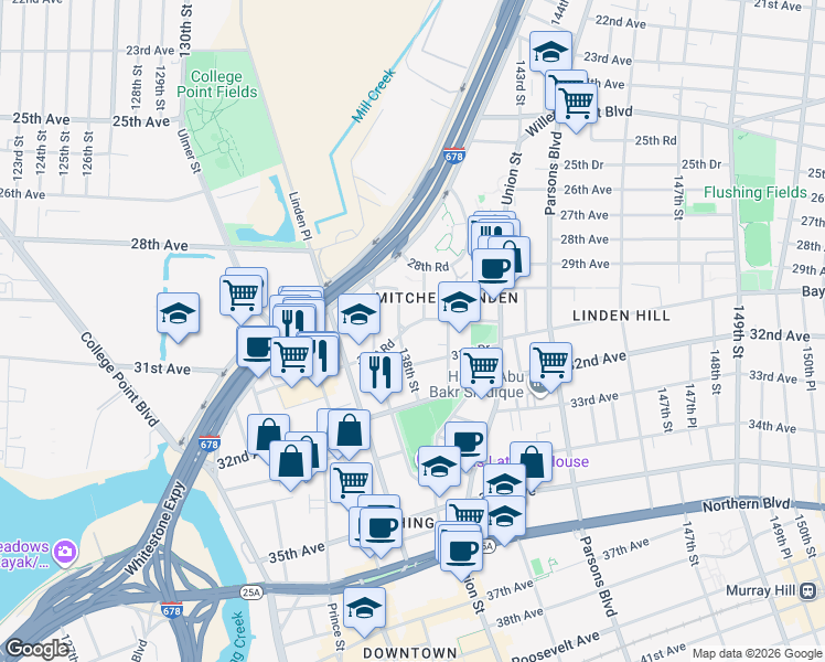 map of restaurants, bars, coffee shops, grocery stores, and more near in Queens