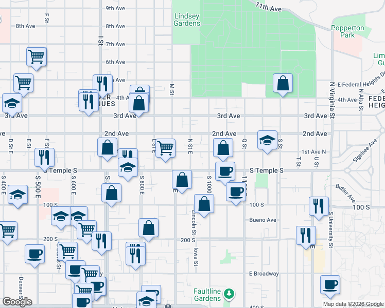 map of restaurants, bars, coffee shops, grocery stores, and more near in Salt Lake City