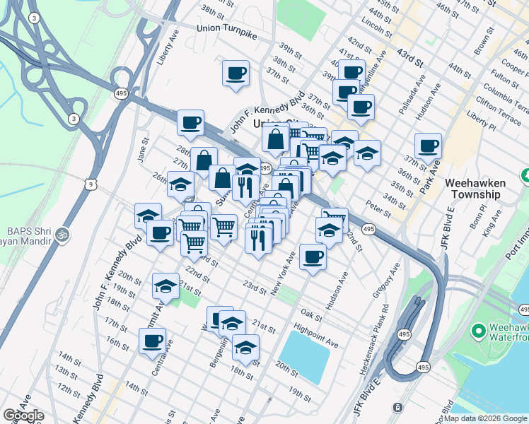 map of restaurants, bars, coffee shops, grocery stores, and more near 533 County Road 672 in Union City