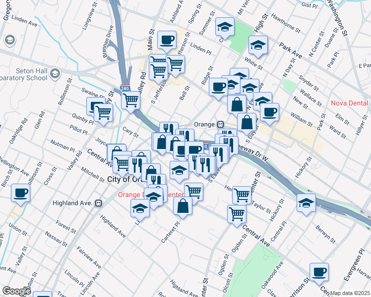 map of restaurants, bars, coffee shops, grocery stores, and more near 151 Lincoln Avenue in City of Orange