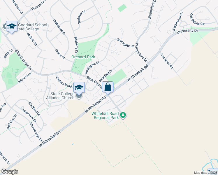 map of restaurants, bars, coffee shops, grocery stores, and more near 1741 Blue Course Drive in State College