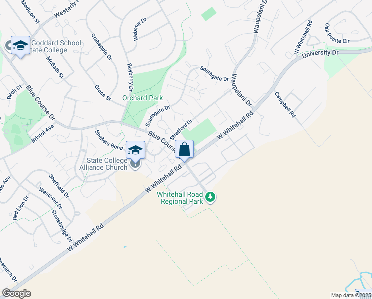 map of restaurants, bars, coffee shops, grocery stores, and more near 1741 Blue Course Drive in State College