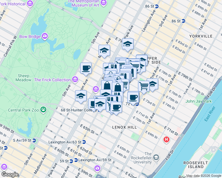 map of restaurants, bars, coffee shops, grocery stores, and more near in New York