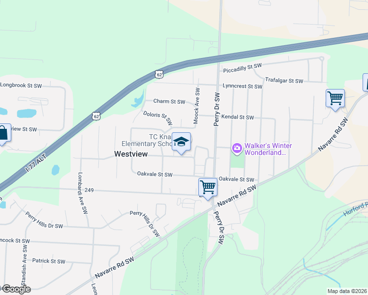 map of restaurants, bars, coffee shops, grocery stores, and more near 2 School Bus Loop in Canton