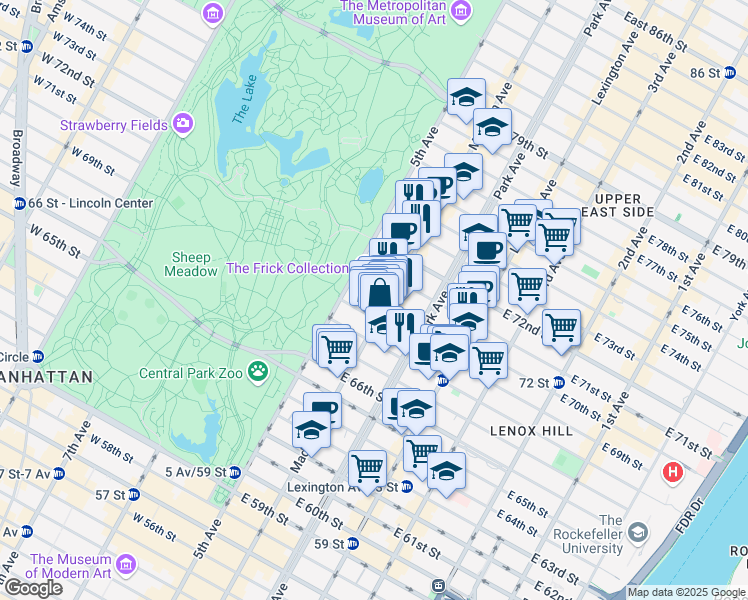 map of restaurants, bars, coffee shops, grocery stores, and more near in New York