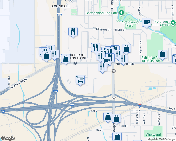 map of restaurants, bars, coffee shops, grocery stores, and more near 30 North Orange Street in Salt Lake City
